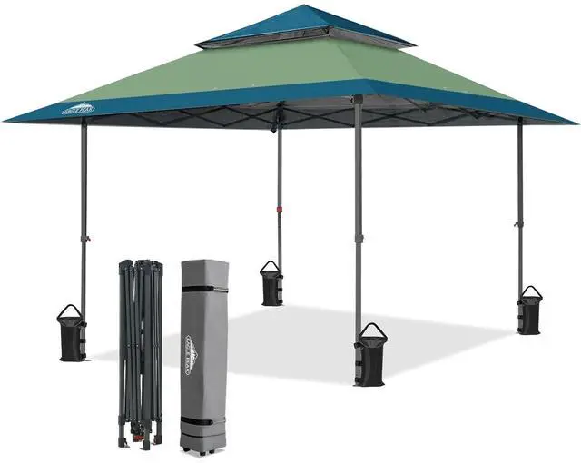 Main image of 13x13 Straight Leg Pop Up Canopy Tent Instant Outdoor Canopy Easy Single Person Set up Folding Shelter w/Auto Extending Eaves 169 Square Feet of Shade (Light Green/Blue)
