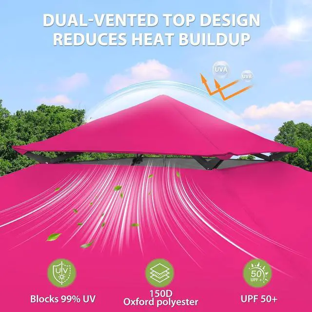 Alt view image 2 of 7 - 13x13 Straight Leg Pop Up Canopy Tent Instant Outdoor Canopy Easy Single Person Set up Folding Shelter w/Auto Extending Eaves 169 Square Feet of Shade (Deep Pink)