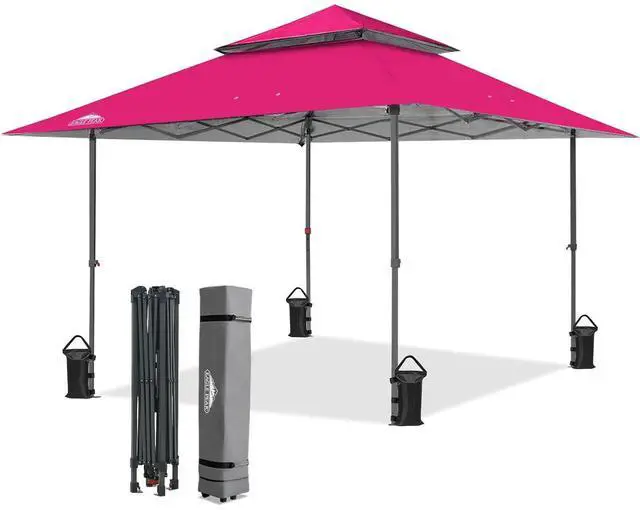 Main image of 13x13 Straight Leg Pop Up Canopy Tent Instant Outdoor Canopy Easy Single Person Set up Folding Shelter w/Auto Extending Eaves 169 Square Feet of Shade (Deep Pink)