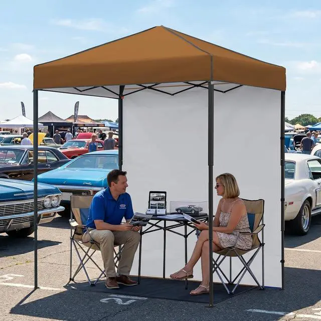 Alt view image 5 of 7 - 6x4 Instant Pop Up Canopy Tent with 1 Side Wall Panel, Straight Leg Sun Shelter, Portable Canopy with Carry Bag for Camping, Beach & Sports, Khaki
