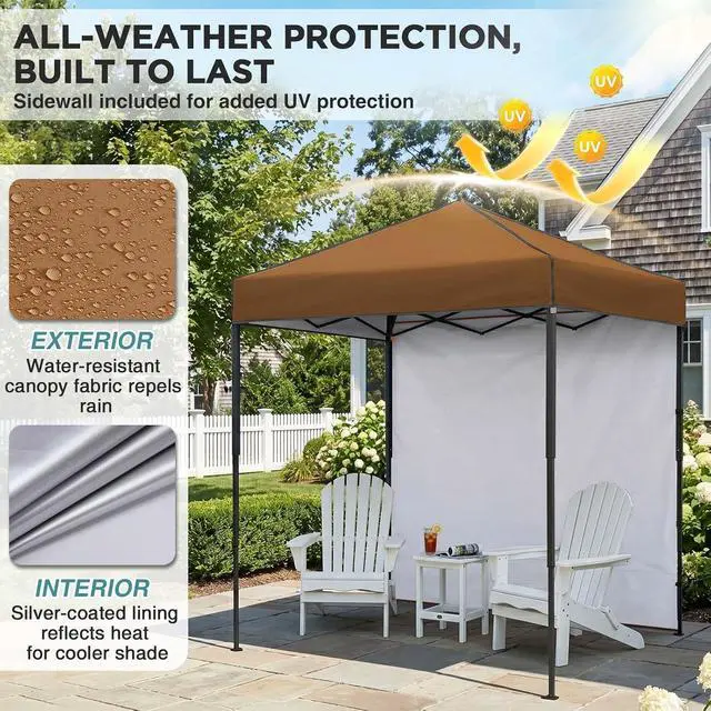 Alt view image 4 of 7 - 6x4 Instant Pop Up Canopy Tent with 1 Side Wall Panel, Straight Leg Sun Shelter, Portable Canopy with Carry Bag for Camping, Beach & Sports, Khaki