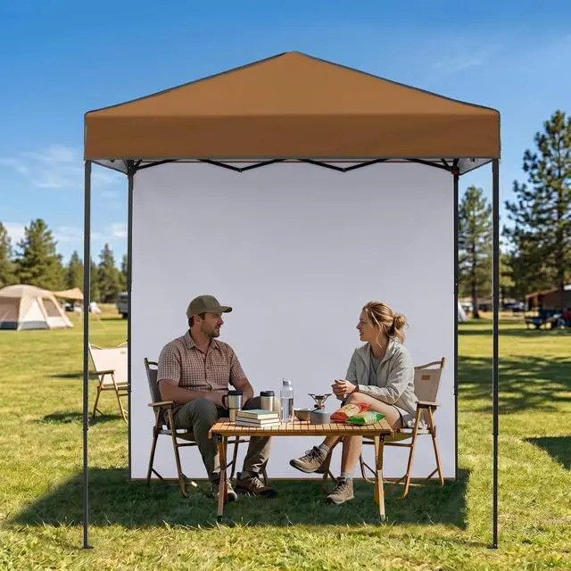 Alt view image 7 of 7 - 6x4 Instant Pop Up Canopy Tent with 1 Side Wall Panel, Straight Leg Sun Shelter, Portable Canopy with Carry Bag for Camping, Beach & Sports, Khaki