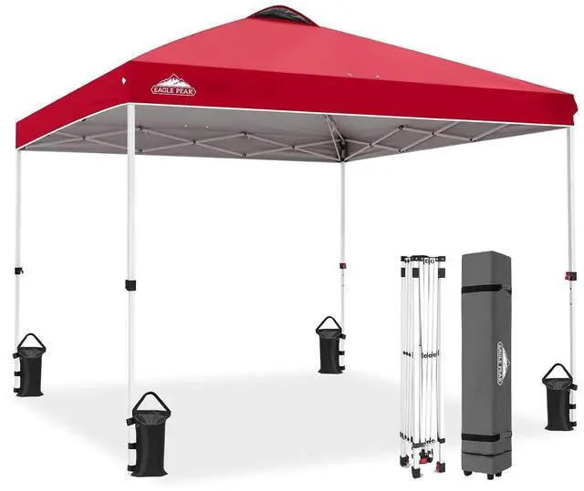 Main image of Pop Up Canopy Tent with Wheeled Carry Bag, 8 Stakes, 4 Ropes, 4 Weight Bags, Easy Set Up Tent Canopy, 10x10 ft, 100sqft of Shade, Red
