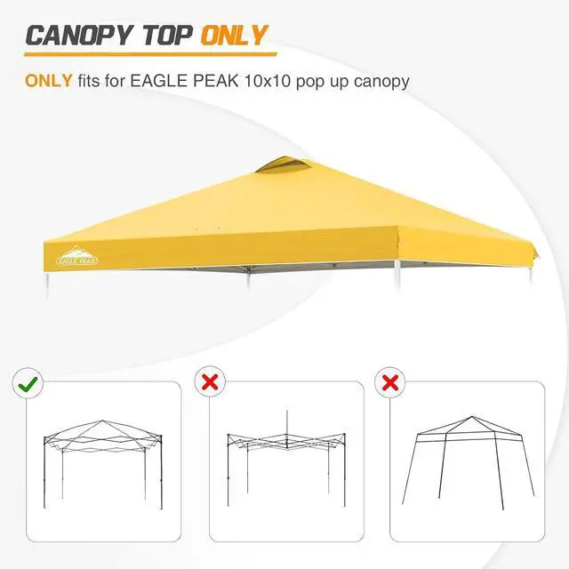 Alt view image 7 of 7 - Replacement Canopy Top for Eagle Peak 10x10 Straight Leg Pop Up Canopy Frame Only, Canopy Cover with Air Vent, UPF 50+, Frame NOT Included, Yellow