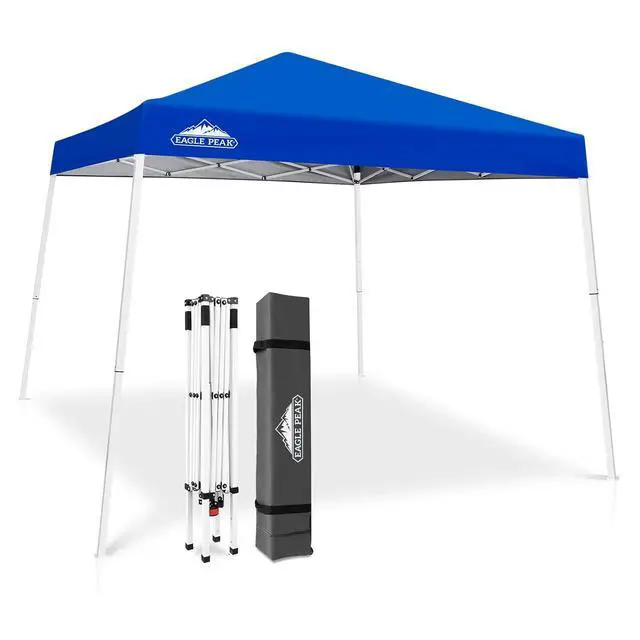 Alt view image 4 of 7 - 10x10 Slant Leg Pop-up Canopy Tent Easy One Person Setup Instant Outdoor Beach Canopy Folding Portable Sports Shelter 10x10 Base 8x8 Top (Blue)