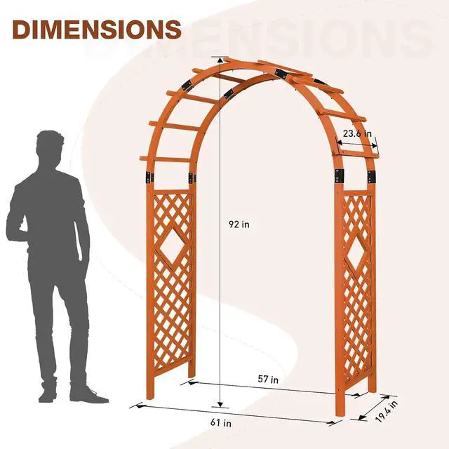 Alt view image 4 of 7 - Wood Arbor Garden Trellis Archway, Wedding Arch for Ceremony, Outdoor Wooden Pergola for Climbing Plant, 92 in, Natural