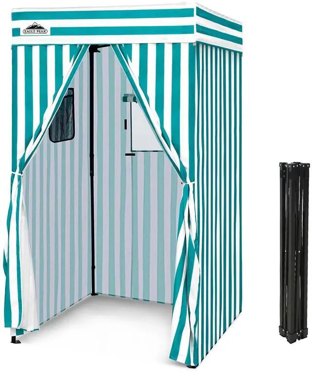 Main image of Flex Compact 4x4 Pop-up Canopy Changing Room, Portable Privacy Dressing Room for Indoor Fashion Photoshoots, Camping, or Pool, White/Light Blue