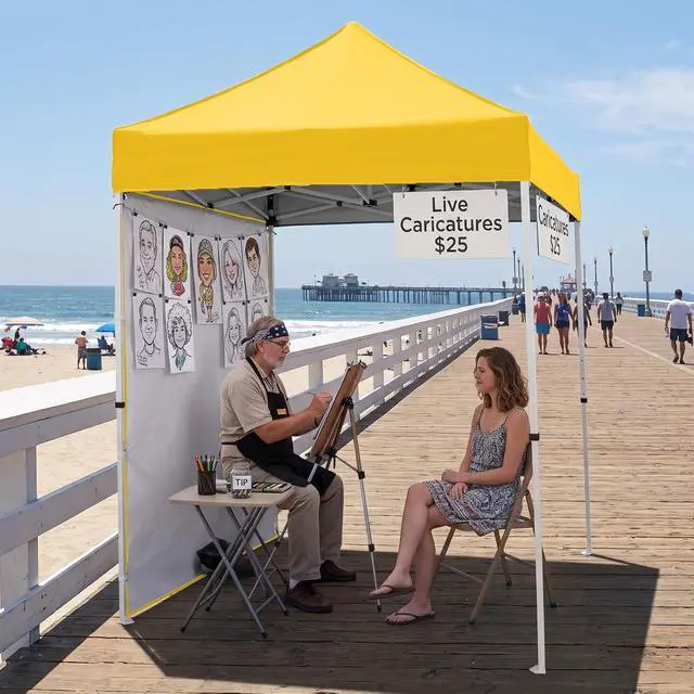 Alt view image 5 of 7 - Pop up Canopy 5x5, Outdoor Portable Canopy Tent with One Removable Sunwall, Carry Bag Included, Yellow