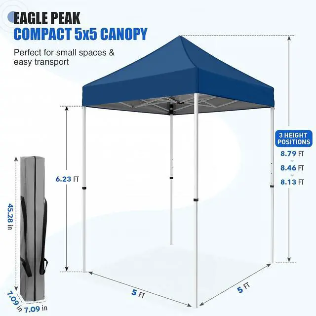 Alt view image 3 of 7 - 5x5 Pop Up Canopy Tent Instant Outdoor Canopy Easy Set-up Straight Leg Folding Shelter, Dark Blue