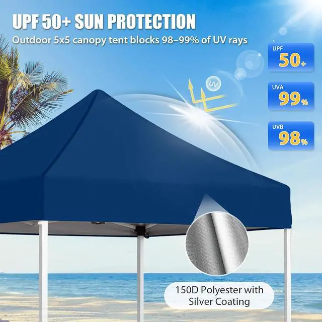 Alt view image 2 of 7 - 5x5 Pop Up Canopy Tent Instant Outdoor Canopy Easy Set-up Straight Leg Folding Shelter, Dark Blue