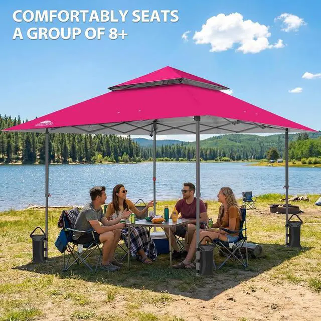 Alt view image 5 of 7 - 13x13 Straight Leg Pop Up Canopy Tent Instant Outdoor Canopy Easy Single Person Set up Folding Shelter w/Auto Extending Eaves 169 Square Feet of Shade (Deep Pink)