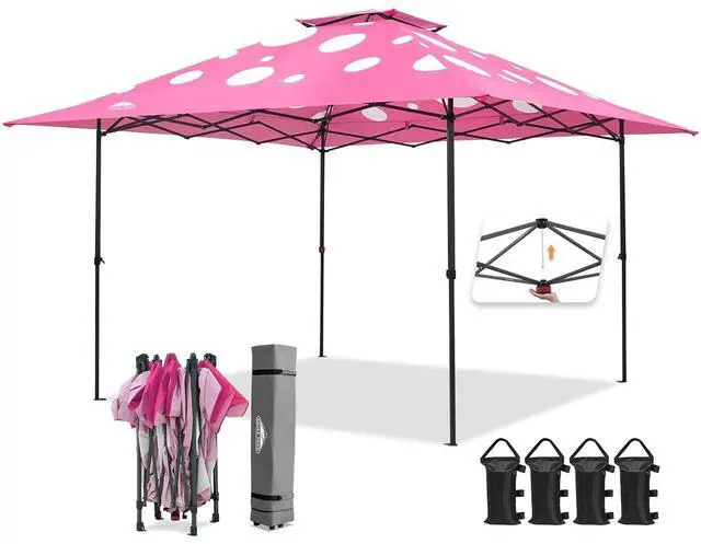 Main image of 13x13 Straight Leg Pop Up Canopy Tent Instant Outdoor Canopy Easy Single Person Set up Folding Shelter w/Auto Extending Eaves 169 Square Feet of Shade (Pink Mushroom)