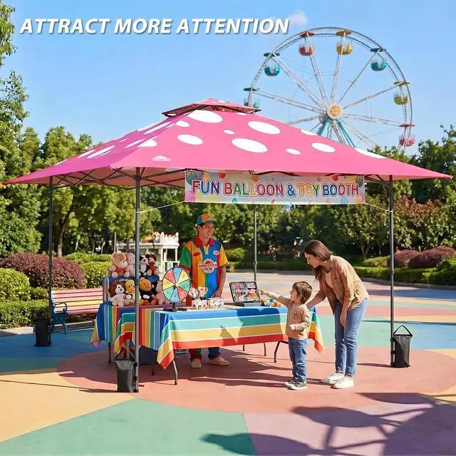 Alt view image 5 of 7 - 13x13 Straight Leg Pop Up Canopy Tent Instant Outdoor Canopy Easy Single Person Set up Folding Shelter w/Auto Extending Eaves 169 Square Feet of Shade (Pink Mushroom)