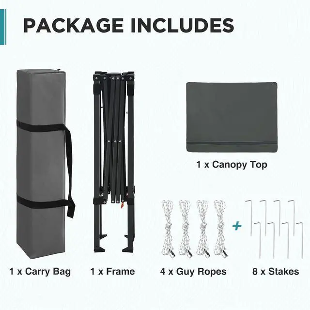 Alt view image 7 of 7 - 6x4 Instant Pop Up Canopy Tent, Straight Leg Sun Shelter, Portable Canopy with Carry Bag for Camping, Beach & Sports, Dark Gray
