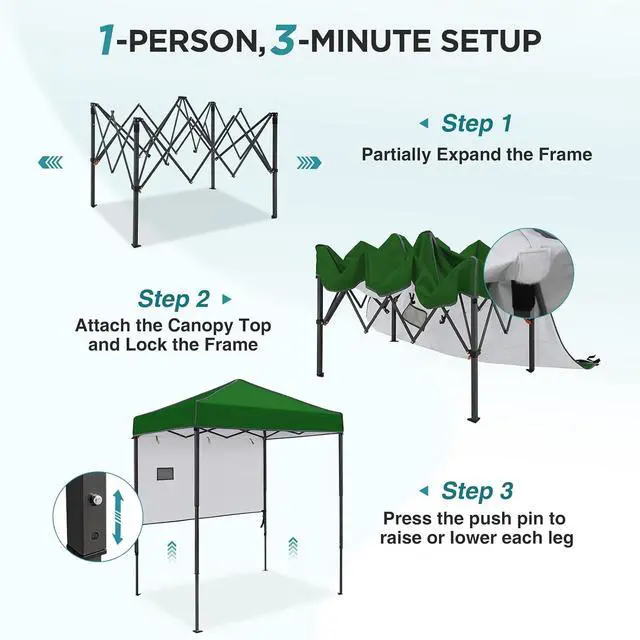 Alt view image 2 of 7 - 6x4 Instant Pop Up Canopy Tent with 1 Half Wall Panel, Straight Leg Sun Shelter, Portable Canopy with Carry Bag for Camping, Beach & Sports, Green