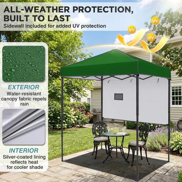 Alt view image 4 of 7 - 6x4 Instant Pop Up Canopy Tent with 1 Half Wall Panel, Straight Leg Sun Shelter, Portable Canopy with Carry Bag for Camping, Beach & Sports, Green