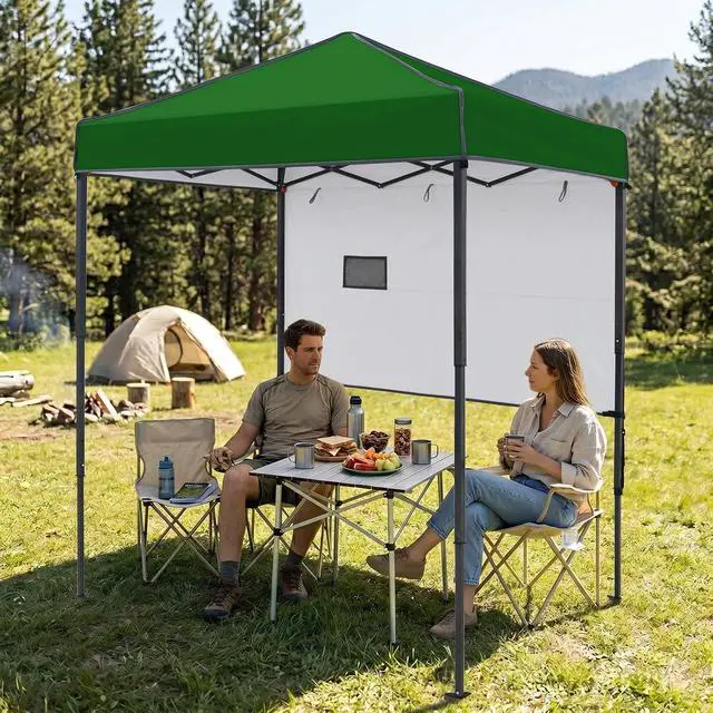 Alt view image 5 of 7 - 6x4 Instant Pop Up Canopy Tent with 1 Half Wall Panel, Straight Leg Sun Shelter, Portable Canopy with Carry Bag for Camping, Beach & Sports, Green