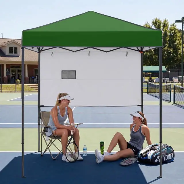 Alt view image 7 of 7 - 6x4 Instant Pop Up Canopy Tent with 1 Half Wall Panel, Straight Leg Sun Shelter, Portable Canopy with Carry Bag for Camping, Beach & Sports, Green