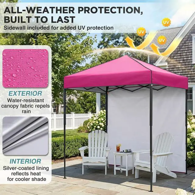 Alt view image 4 of 7 - 6x4 Instant Pop Up Canopy Tent with 1 Side Wall Panel, Straight Leg Sun Shelter, Portable Canopy with Carry Bag for Camping, Beach & Sports, Pink