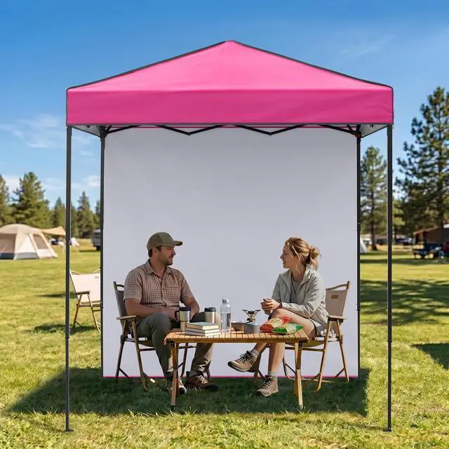 Alt view image 7 of 7 - 6x4 Instant Pop Up Canopy Tent with 1 Side Wall Panel, Straight Leg Sun Shelter, Portable Canopy with Carry Bag for Camping, Beach & Sports, Pink