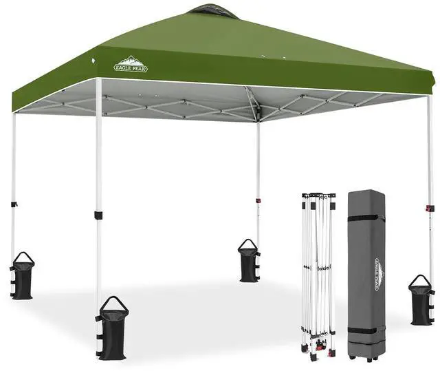 Main image of Pop Up Canopy Tent with Wheeled Carry Bag, 8 Stakes, 4 Ropes, 4 Weight Bags, Easy Set Up Tent Canopy, 10x10 ft, 100sqft of Shade, Grass Green