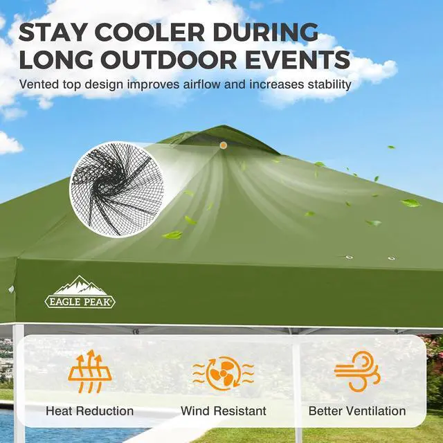 Alt view image 2 of 7 - Pop Up Canopy Tent with Wheeled Carry Bag, 8 Stakes, 4 Ropes, 4 Weight Bags, Easy Set Up Tent Canopy, 10x10 ft, 100sqft of Shade, Grass Green