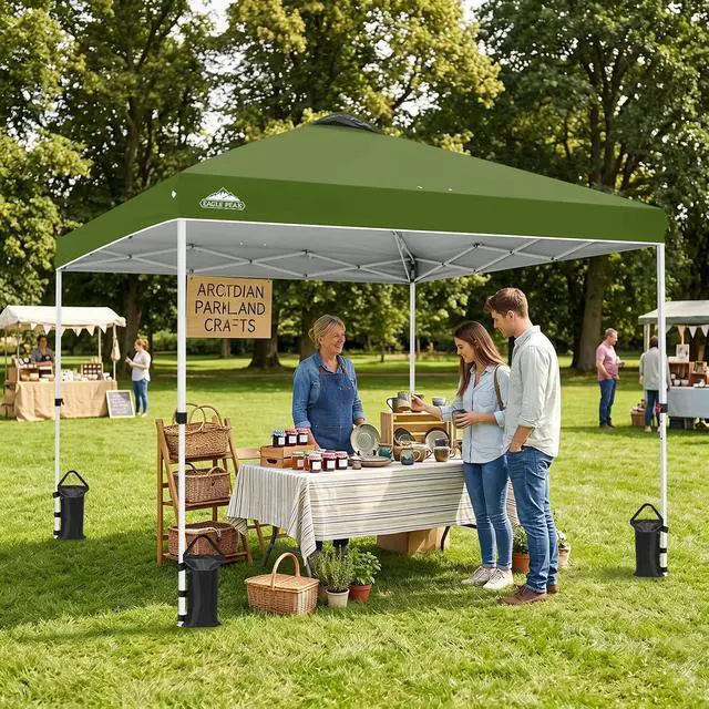 Alt view image 5 of 7 - Pop Up Canopy Tent with Wheeled Carry Bag, 8 Stakes, 4 Ropes, 4 Weight Bags, Easy Set Up Tent Canopy, 10x10 ft, 100sqft of Shade, Grass Green