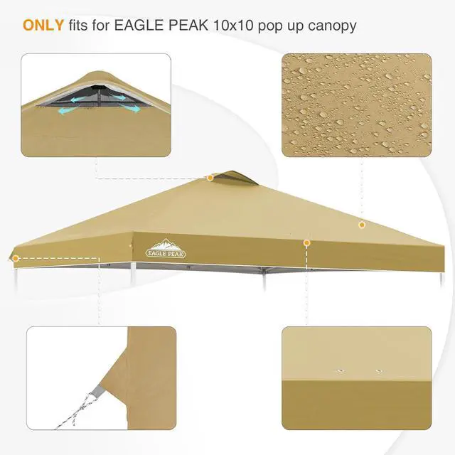 Alt view image 4 of 7 - Replacement Canopy Top for Eagle Peak 10x10 Straight Leg Pop Up Canopy Frame Only, Canopy Cover with Air Vent, UPF 50+, Frame NOT Included, Beige