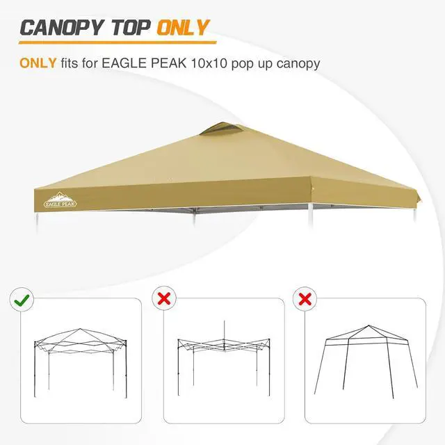 Alt view image 7 of 7 - Replacement Canopy Top for Eagle Peak 10x10 Straight Leg Pop Up Canopy Frame Only, Canopy Cover with Air Vent, UPF 50+, Frame NOT Included, Beige