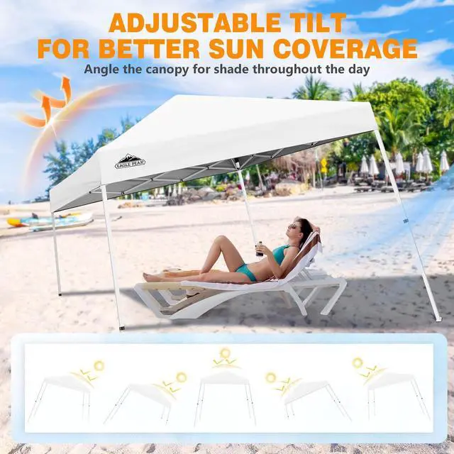 Alt view image 7 of 7 - 10x10 Slant Leg Pop-up Canopy Tent Easy One Person Setup Instant Outdoor Beach Canopy Folding Portable Sports Shelter 10x10 Base 8x8 Top (White)
