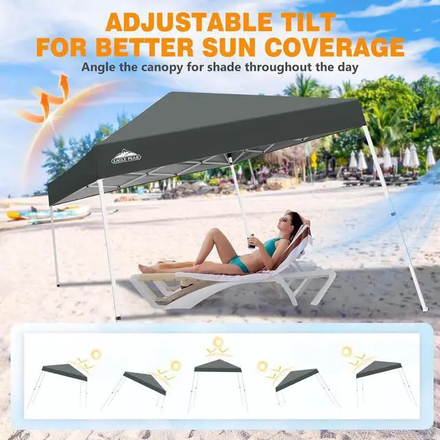 Alt view image 7 of 7 - 10x10 Slant Leg Pop-up Canopy Tent Easy One Person Setup Instant Outdoor Beach Canopy Folding Portable Sports Shelter 10x10 Base 8x8 Top (Gray)
