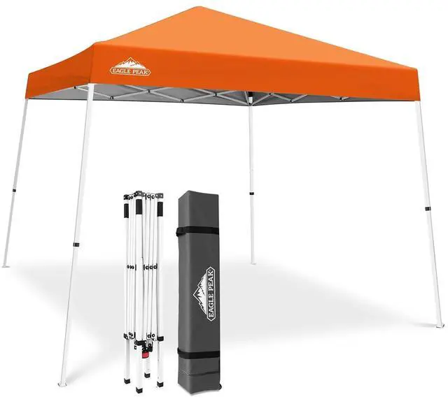 Main image of 10x10 Slant Leg Pop-up Canopy Tent Easy One Person Setup Instant Outdoor Beach Canopy Folding Portable Sports Shelter 10x10 Base 8x8 Top (Orange)