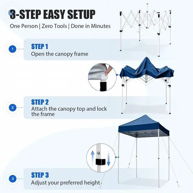 Alt view image 7 of 7 - 5x5 Pop Up Canopy Tent Instant Outdoor Canopy Easy Set-up Straight Leg Folding Shelter, Dark Blue