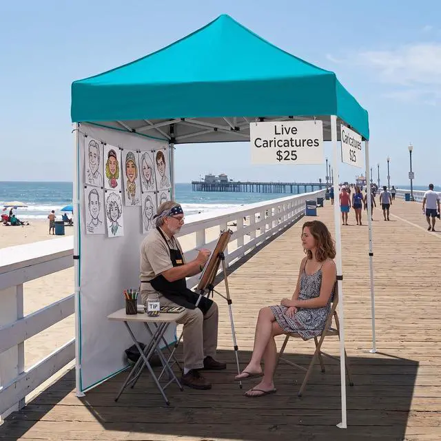 Alt view image 5 of 7 - Pop up Canopy 5x5, Outdoor Portable Canopy Tent with One Removable Sunwall, Carry Bag Included, Turquoise