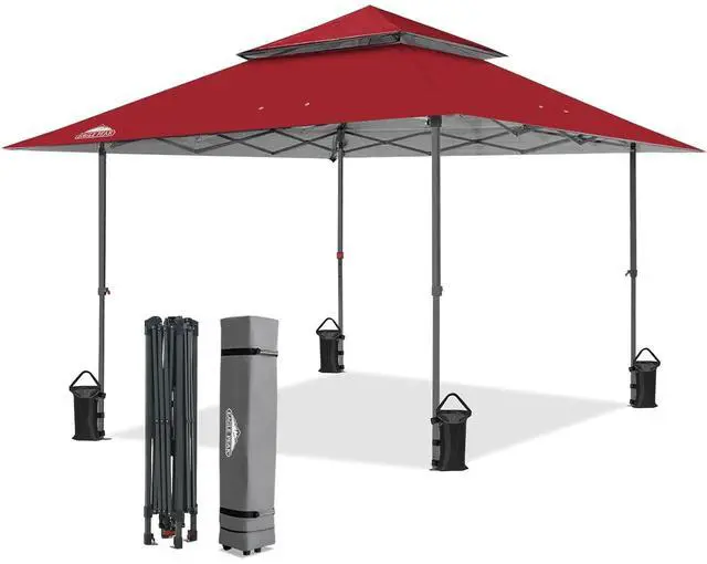 Main image of 13x13 Straight Leg Pop Up Canopy Tent Instant Outdoor Canopy Easy Single Person Set up Folding Shelter w/Auto Extending Eaves 169 Square Feet of Shade (Red)