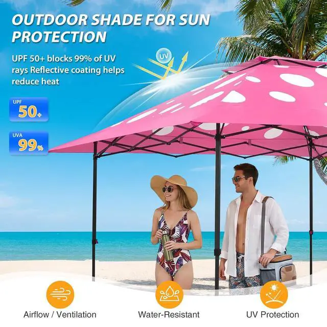 Alt view image 7 of 7 - 13x13 Straight Leg Pop Up Canopy Tent Instant Outdoor Canopy Easy Single Person Set up Folding Shelter w/Auto Extending Eaves 169 Square Feet of Shade (Pink Mushroom)