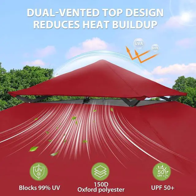 Alt view image 2 of 7 - 13x13 Straight Leg Pop Up Canopy Tent Instant Outdoor Canopy Easy Single Person Set up Folding Shelter w/Auto Extending Eaves 169 Square Feet of Shade (Red)
