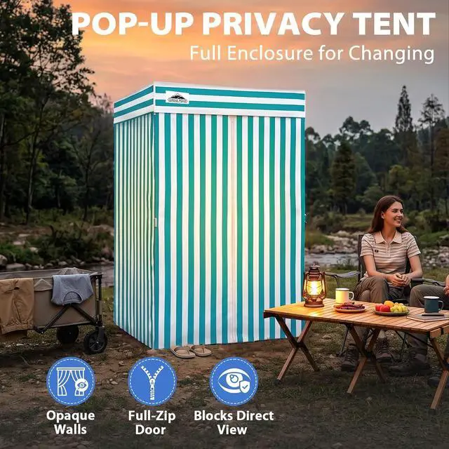 Alt view image 4 of 7 - Flex Compact 4x4 Pop-up Canopy Changing Room, Portable Privacy Dressing Room for Indoor Fashion Photoshoots, Camping, or Pool, White/Light Blue