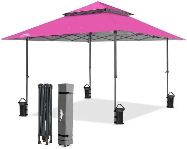 Main image of 13x13 Straight Leg Pop Up Canopy Tent Instant Outdoor Canopy Easy Single Person Set up Folding Shelter w/Auto Extending Eaves 169 Square Feet of Shade (Light Pink)