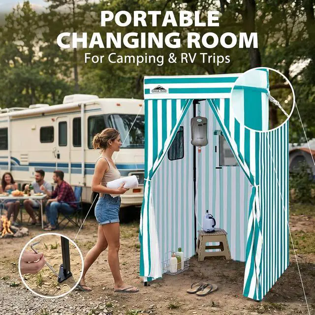 Alt view image 5 of 7 - Flex Compact 4x4 Pop-up Canopy Changing Room, Portable Privacy Dressing Room for Indoor Fashion Photoshoots, Camping, or Pool, White/Light Blue