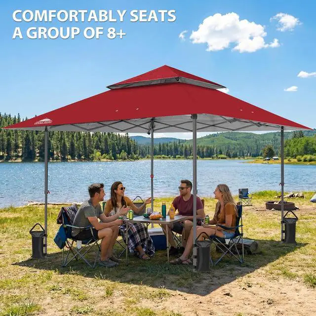 Alt view image 5 of 7 - 13x13 Straight Leg Pop Up Canopy Tent Instant Outdoor Canopy Easy Single Person Set up Folding Shelter w/Auto Extending Eaves 169 Square Feet of Shade (Red)