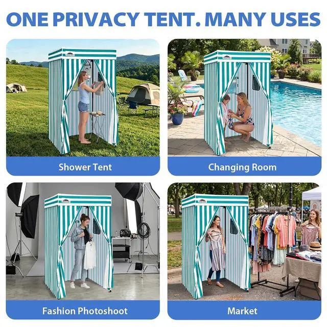 Alt view image 7 of 7 - Flex Compact 4x4 Pop-up Canopy Changing Room, Portable Privacy Dressing Room for Indoor Fashion Photoshoots, Camping, or Pool, White/Light Blue