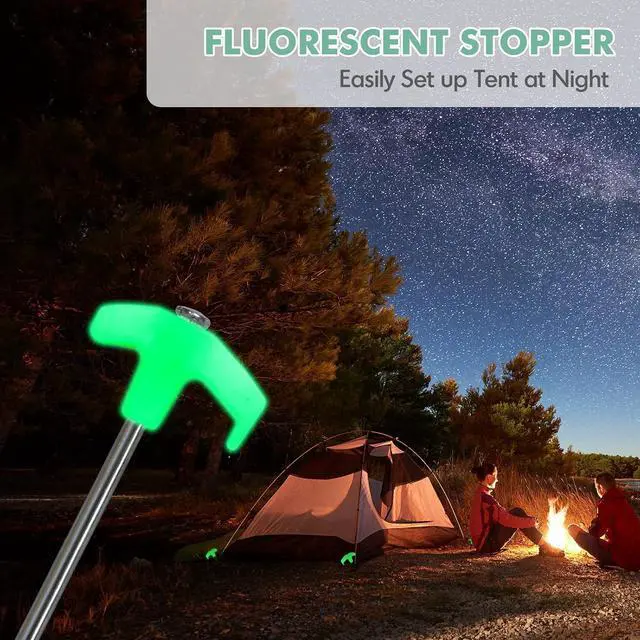 Alt view image 2 of 7 - Heavy Duty Galvanized Non-Rust Camping Tent Stakes with 4x10ft Ropes, Steel Stake Pegs for Canopy Gazebo,10pc-Pack, Fluorescent White