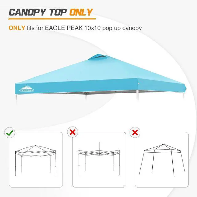 Alt view image 7 of 7 - Replacement Canopy Top for Eagle Peak 10x10 Straight Leg Pop Up Canopy Frame Only, Canopy Cover with Air Vent, UPF 50+, Frame NOT Included, Light Blue