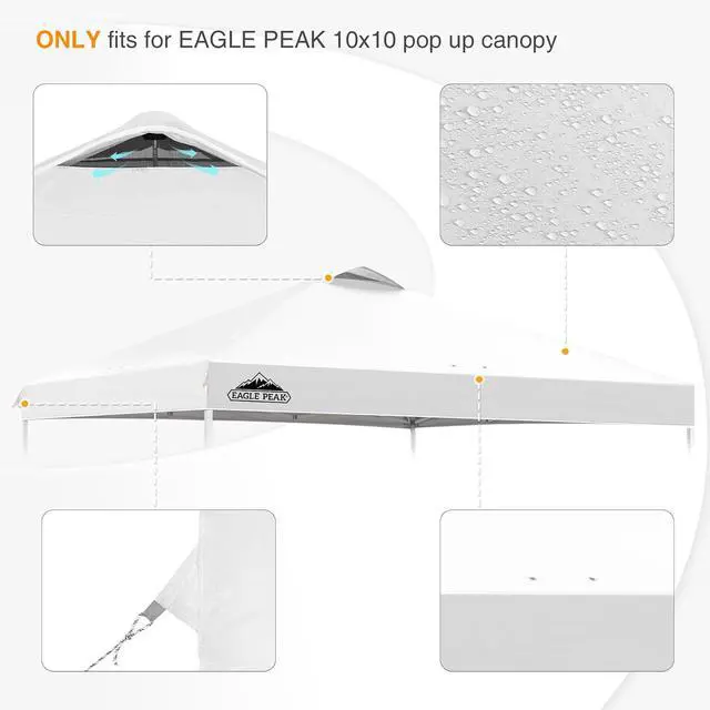 Alt view image 4 of 7 - Replacement Canopy Top for Eagle Peak 10x10 Straight Leg Pop Up Canopy Frame Only, Canopy Cover with Air Vent, UPF 50+, Frame NOT Included, White