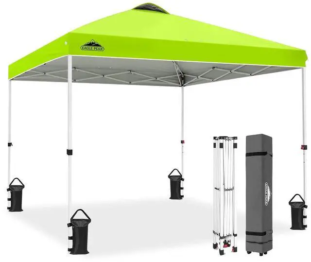 Main image of Pop Up Canopy Tent with Wheeled Carry Bag, 8 Stakes, 4 Ropes, 4 Weight Bags, Easy Set Up Tent Canopy, 10x10 ft, 100sqft of Shade, Neon Green