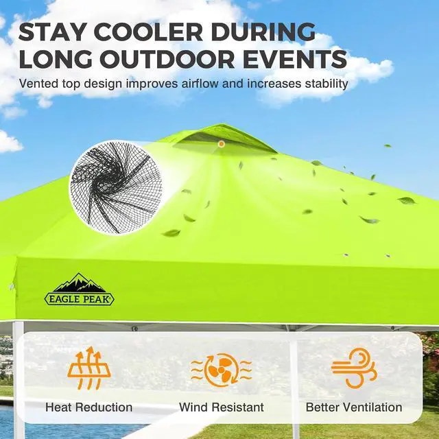 Alt view image 2 of 7 - Pop Up Canopy Tent with Wheeled Carry Bag, 8 Stakes, 4 Ropes, 4 Weight Bags, Easy Set Up Tent Canopy, 10x10 ft, 100sqft of Shade, Neon Green