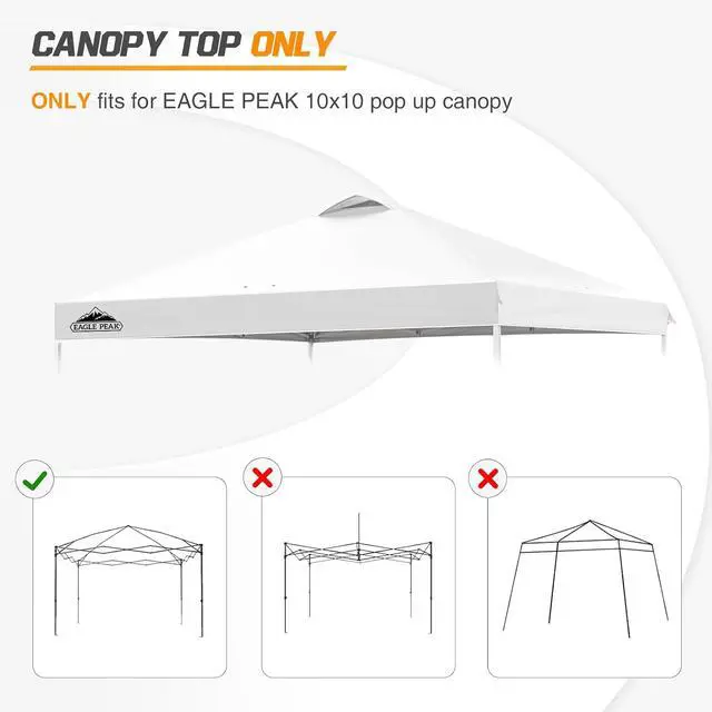 Alt view image 6 of 7 - Replacement Canopy Top for Eagle Peak 10x10 Straight Leg Pop Up Canopy Frame Only, Canopy Cover with Air Vent, UPF 50+, Frame NOT Included, White