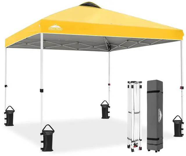 Main image of Pop Up Canopy Tent with Wheeled Carry Bag, 8 Stakes, 4 Ropes, 4 Weight Bags, Easy Set Up Tent Canopy, 10x10 ft, 100sqft of Shade, Yellow