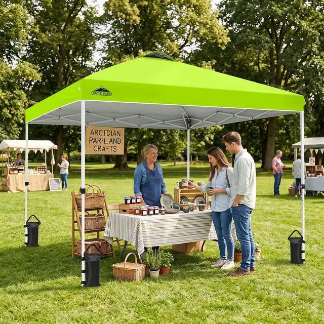 Alt view image 5 of 7 - Pop Up Canopy Tent with Wheeled Carry Bag, 8 Stakes, 4 Ropes, 4 Weight Bags, Easy Set Up Tent Canopy, 10x10 ft, 100sqft of Shade, Neon Green